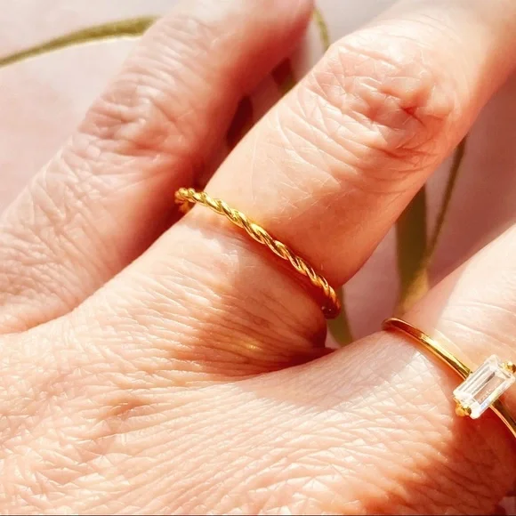 Dainty Twist Gold Plated 925 Simple Stacking Ring - Picture 2 of 6